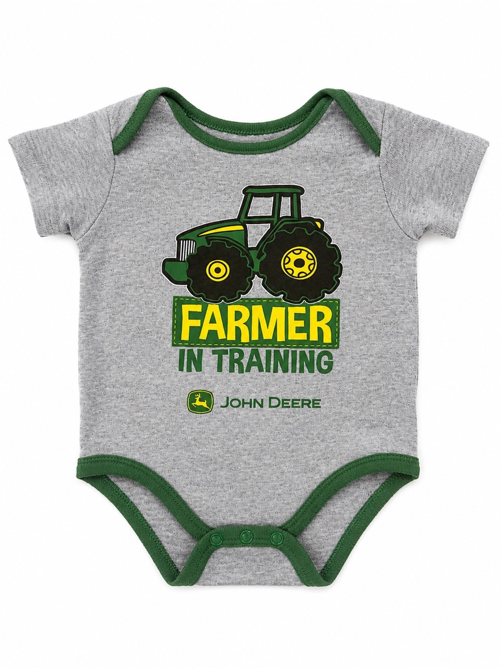John Deere Gray Onesie with Green and Yellow Tractor Graphic